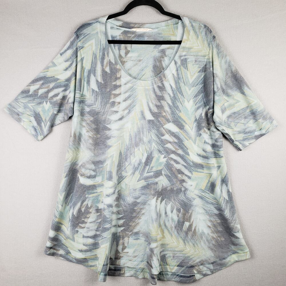 Soft Surroundings XL Short Sleeve Tunic Blue Fleece Southwestern Tribal Print